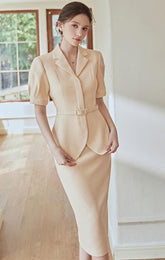 Elegant Beige Skirt and Blouse Set